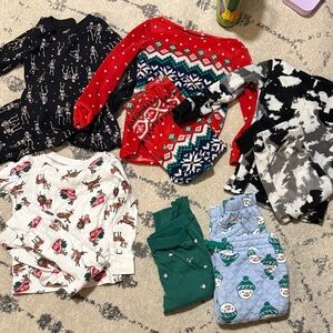 Old Navy Kids Long Sleeve Holiday Tees - Red, Green, Black, White